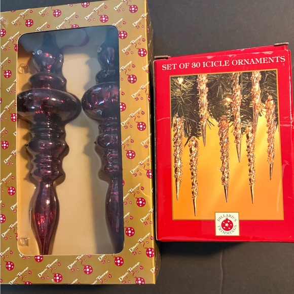 Two 9" Glass Ornaments And Set Of 30 Icicle Ornaments Dillard's Trimmings - Picture 3 of 3